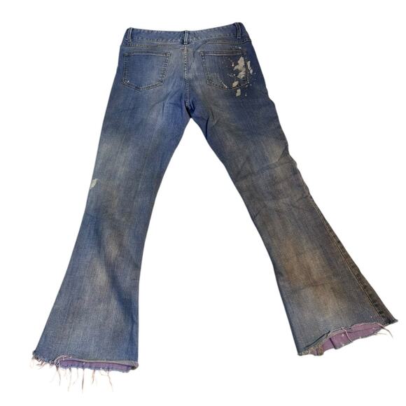 Free People Bleach Splatter Distressed Raw Hem Flare Denim Jeans Size 31 - Picture 4 of 7